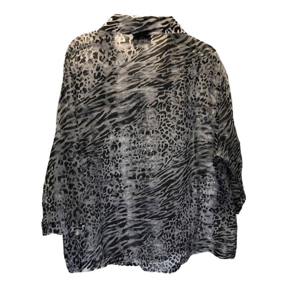 Bon Worth, Black White, Animal Print, Button Up Sheer Top pM - Picture 2 of 5